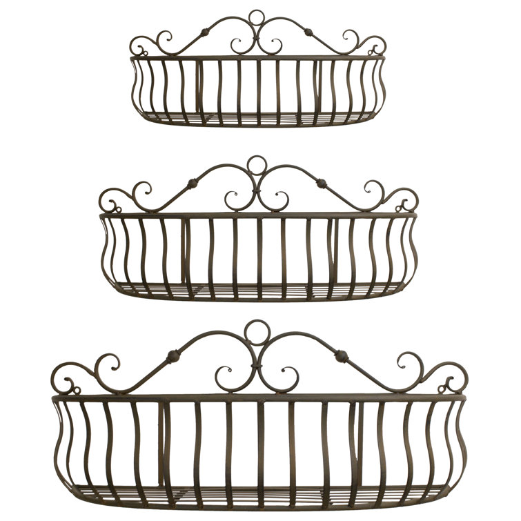 Gracie Oaks 3 Piece Scrolled Metal Wall Hanging Basket Wall Décor Set & Reviews Wayfair